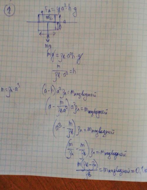 Определите массу (кг) надводной части ледяного куба массой 1 кг p(льда)=900 кг/м^2