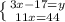 \left \{ {{3x-17=y} \atop {11x=44}} \right.