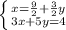 \left \{ {x =\frac{9}{2}+\frac{3}{2}y } \atop {3x+5y=4}} \right.