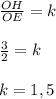 \frac{OH}{OE} =k\\\\\frac{3}{2} =k\\\\k=1,5