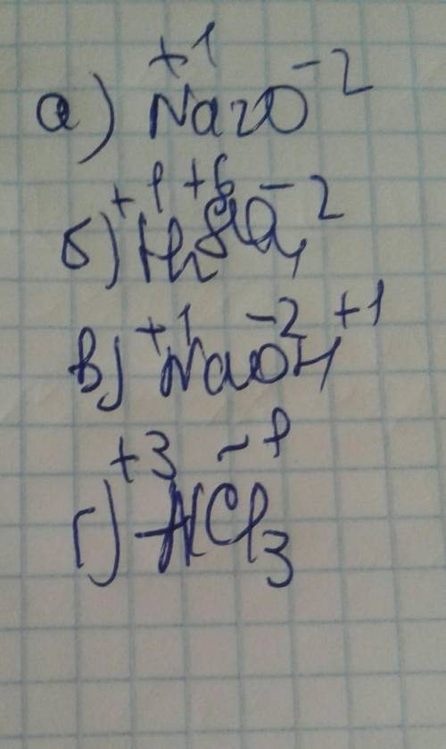 1) Напишите фомулы: 1. а/оксида натрия 2. б/серной кислоты 3. в/гидроксида натрия 4 .г/хлорида алюми