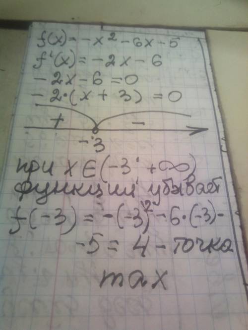 Функцію задано формолою f(x) = -x^2 - 6x - 5 1).Знайдіть проміжок спадання функц