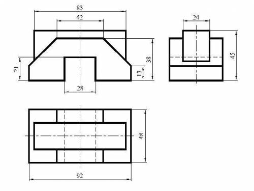 по инженерной графике =( Выполнить три проекции фигуры (главный вид в разрезе) , нанести размеры и