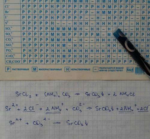 Srcl2 + (nh4)2co3 → Написать уравнение реакции в молекулярном виде, полное ионное уравнение и сокращ