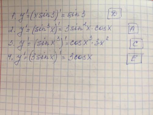 Встановіть відповідність між функціями та їх похідними ів, тільки дайте відповідь + пояснення
