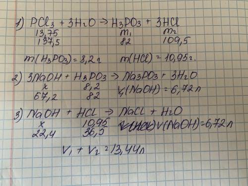 Три хлорид фосфора массой 13,75 г гидролизовали водой. Какой объем (в литра) 1М раствора NaOH потреб