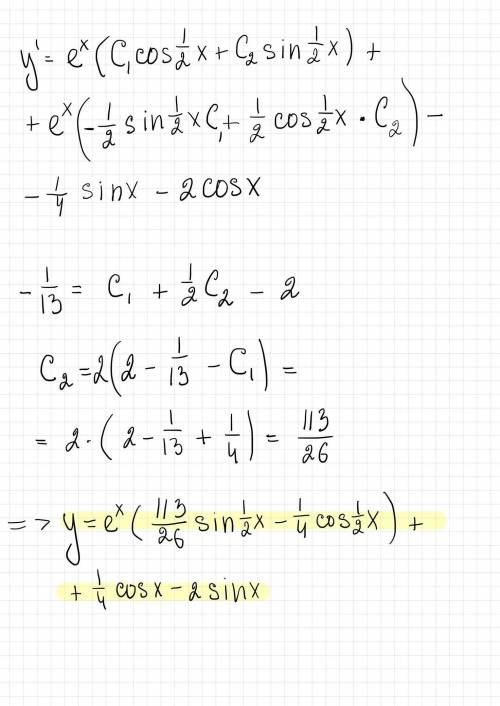 Дифференциальная уравнения 4.2 4y''-8y'+5y=5cos(x), y(0)=0, y'(0)=-1/13