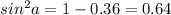 sin^2a=1-0.36=0.64