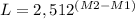 L = 2,512^{(M2-M1)}