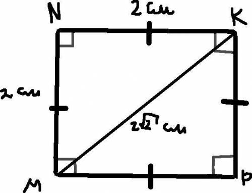 У квадраті MNKP сторона NK = 2 см. Знайдіть MN × MK ​