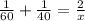 \frac{1}{60} +\frac{1}{40} =\frac{2}{x}