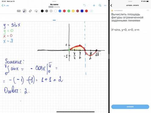Вычислить площадь фигуры ограниченной заданными линиямиУ=sinх, у=0, х=0, х=п