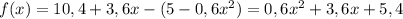 f(x)=10,4+3,6x-(5-0,6x^2) = 0,6x^2+3,6x+5,4