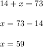 14+x=73\\\\x=73-14\\\\x=59