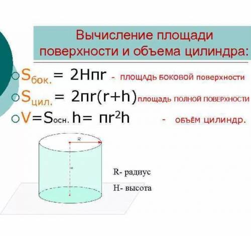 Найти площадь полной поверхности и объем цилиндра с радиусом основания 4 см и высотой 10 см