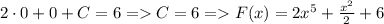 2 \cdot 0 + 0 + C = 6 = C = 6 = F(x) = 2x^5+\frac{x^2}{2}+6