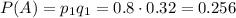 P(A)=p_1q_1=0.8\cdot0.32=0.256