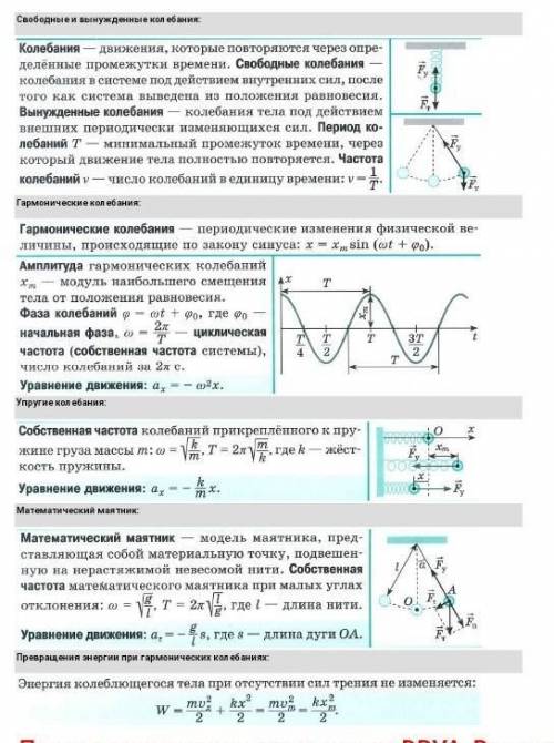 ДАЙТЕ ПОЛНЫЙ ОТВЕТ МАКСИМАЛЬНО Свободные и вынужденные колебания. Математический маятник. Превращени