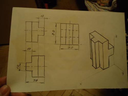 По двум видам постороить третий.Эскизно выполнить наглядное изображение(эксонометрический чертёж)