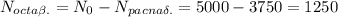 N_{octa\beta.}=N_{0}-N_{pacna\delta.}=5000-3750=1250