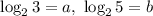 \log_{2}3 = a, \ \log_{2}5 = b