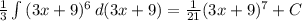 \frac{1}{3} \int\limits {(3x+9)^6} \, d(3x+9)=\frac{1}{21} (3x+9)^7+C