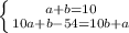 \left \{ {{a+b=10} \atop {10a+b-54=10b+a}} \right.