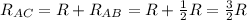 R_{AC}=R+R_{AB}=R+\frac{1}{2}R=\frac{3}{2}R