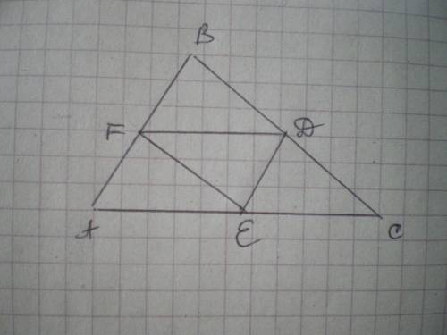 Периметр треугольника ABC равен 14. Найдите периметр треугольника FDE, вершинами которого являются с
