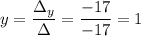 y=\dfrac{\Delta_y}{\Delta} =\dfrac{-17}{-17} =1