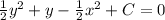 \frac{1}{2} y^2+y-\frac{1}{2} x^2+C=0\\