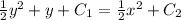 \frac{1}{2} y^2+y+C_1=\frac{1}{2} x^2+C_2