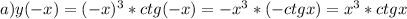 a)y(-x)=(-x)^3*ctg(-x)=-x^3*(-ctgx)=x^3*ctgx