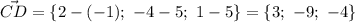 \vec{CD}=\{2-(-1);\ -4-5;\ 1-5\}=\{3;\ -9;\ -4\}