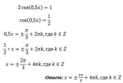 Тригонометрия 2cos 0,5x = 1