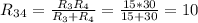 R_3_4=\frac{R_3R_4}{R_3+R_4}=\frac{15*30}{15+30} =10