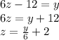 6z-12=y\\ 6z=y +12 \\ z=\frac{y}{6} +2