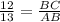 \frac{12}{13} =\frac{BC}{AB}