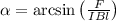 \alpha = \arcsin \left( {\frac{{{F_А}}}{{IBl}}} \right)