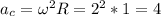 a_c=\omega ^2R=2^2*1=4