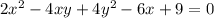 2x^{2} - 4xy + 4y^{2} - 6x + 9 = 0