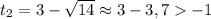 t_{2} = 3 - \sqrt{14} \approx 3 - 3,7 -1