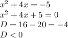 x^{2} +4x=-5\\x^{2} +4x+5=0\\D=16-20=-4\\D