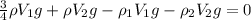 \frac{3}{4} \rho V_1g+\rho V_2g-\rho_1V_1g-\rho_2V_2g=0