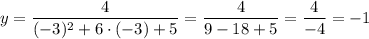 y = \dfrac{4}{(-3)^2+6 \cdot (-3)+5} = \dfrac{4}{9-18+5} = \dfrac{4}{-4} = -1