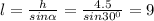 l=\frac{h}{sin\alpha } =\frac{4.5}{sin30^0}=9