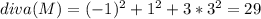 diva(M)=(-1)^2+1^2+3*3^2=29