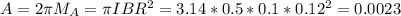 A=2\pi M_A=\pi IBR^2=3.14*0.5*0.1*0.12^2=0.0023