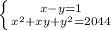 \left \{ {{x-y=1} \atop {x^2+xy+y^2=2044}} \right.