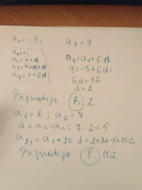 Знайти різницю арифметичної прогресії an , якщо a1 = −3, a7=9 а. –2 б. 10 в. 2 г. 4 Дано арифмети